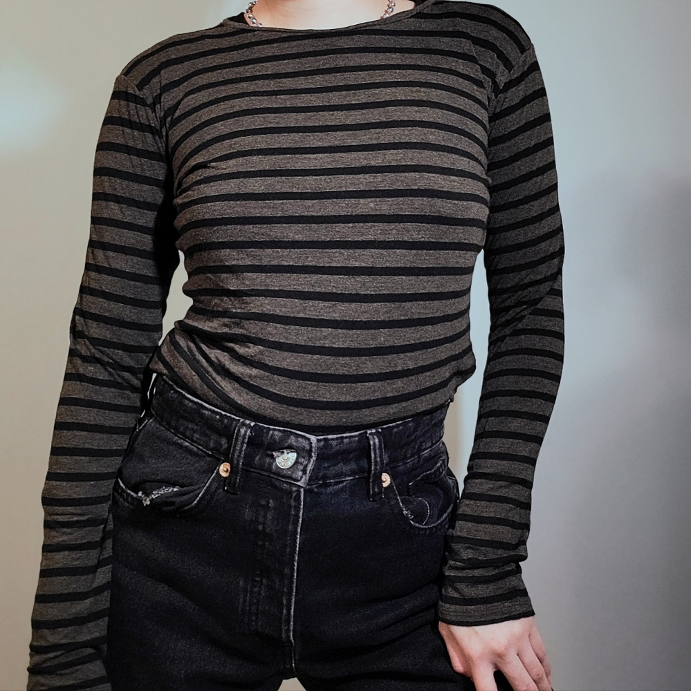 Vince Long Sleeve Viscose Stripes Top